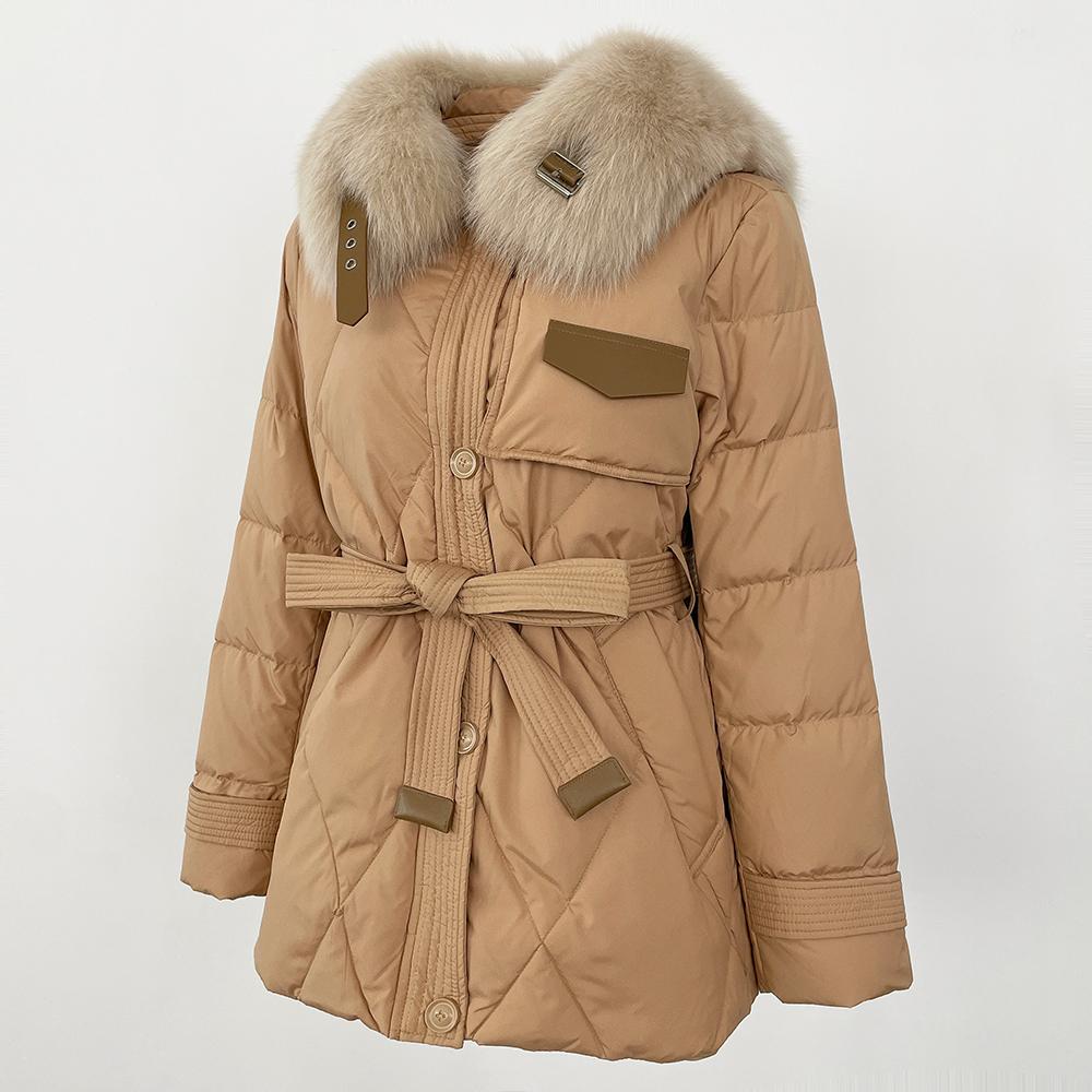 OFTBUY 2024 Winter Jacke Frauen Echt Fox Pelz Kragen Natürliche Dicke Warme Ente Unten Mantel Gürtel Oberbekleidung Streetwear Casual