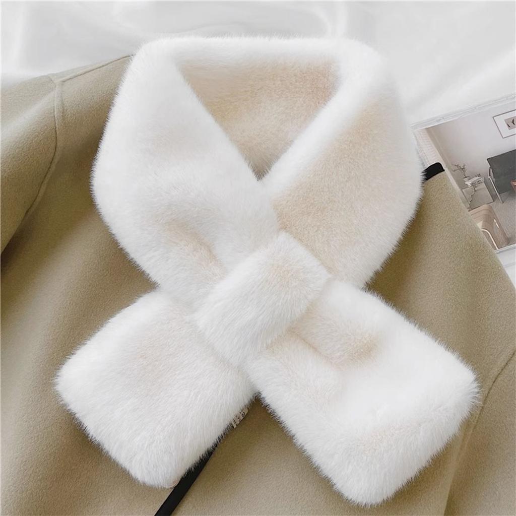 Ladies' Fashion Solid Color Plush Cross Scarf Neck Protector Cute Plush Thick Warm Neck