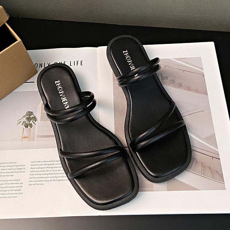 

Однословные тапочки, которые женщины носят, новые сказочные ретро сандалии на плоской подошве с ремешком летом 40 чёрный