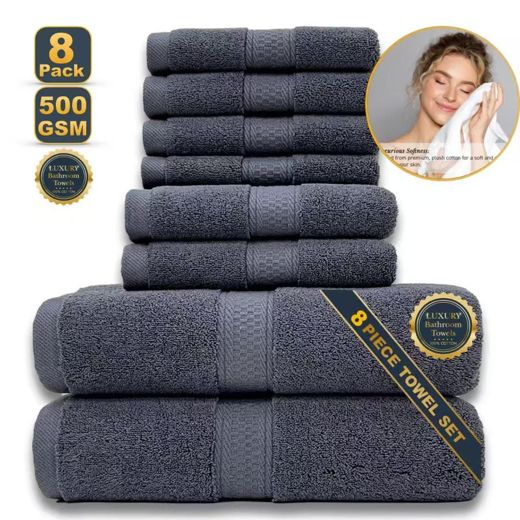 Customization Solid Color Nonwoven Dobby Cotton Towel Set 6 Absorbent Eco-Friendly Quick Drying Hand/Face Towels for Home Hotel