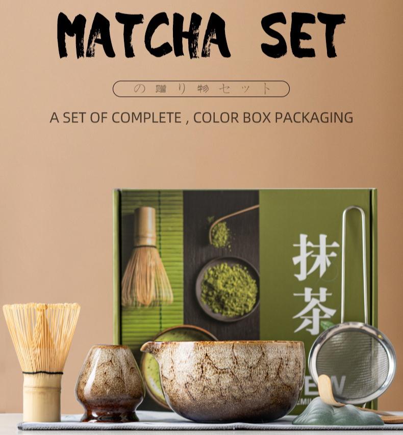 8pcs Large Matcha Bowl Set with Bamboo Whisk And Brush Japanese Style Tea Bowl for Matcha Lovers