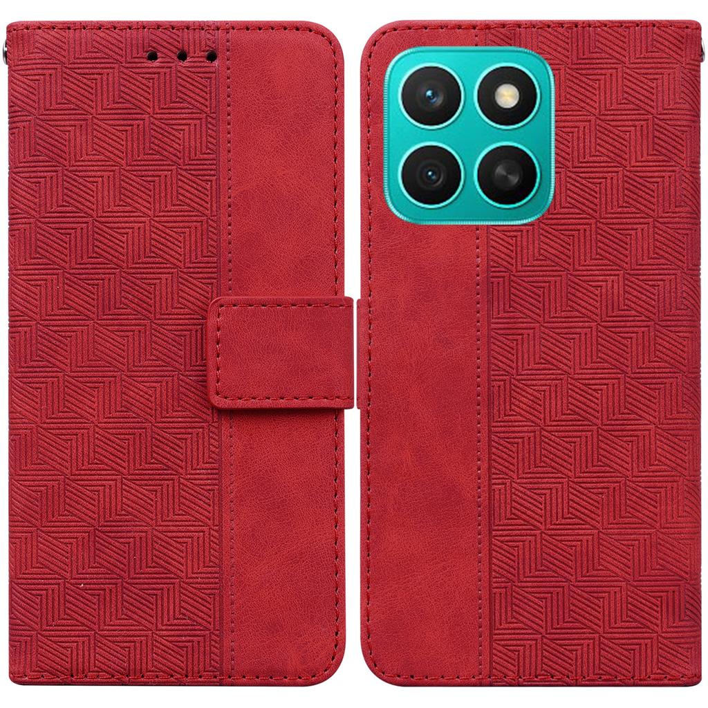 For Honor X8c 4G Case Geometry Pattern Leather Wallet Phone Cover with Wrist Strap