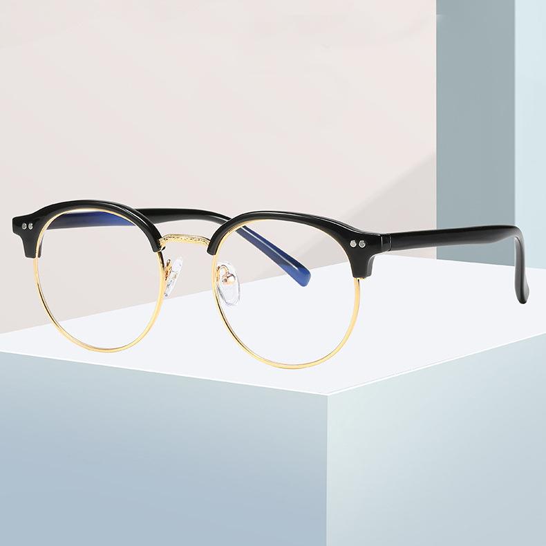 Fashion Literary Flat Glasses Women, Retro Round Frame Metal Eyebrow Glasses Frame Men's Retro Personalized Glasses Frame