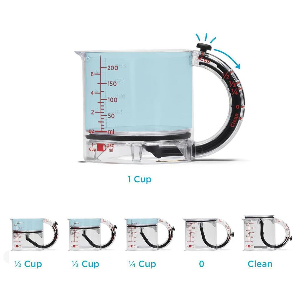Adjustable Measuring Cup with Scraper-Style Seal Base Adjustable Calculating Cup 4-in-1 Measurement Gadgets Tools for Cooking