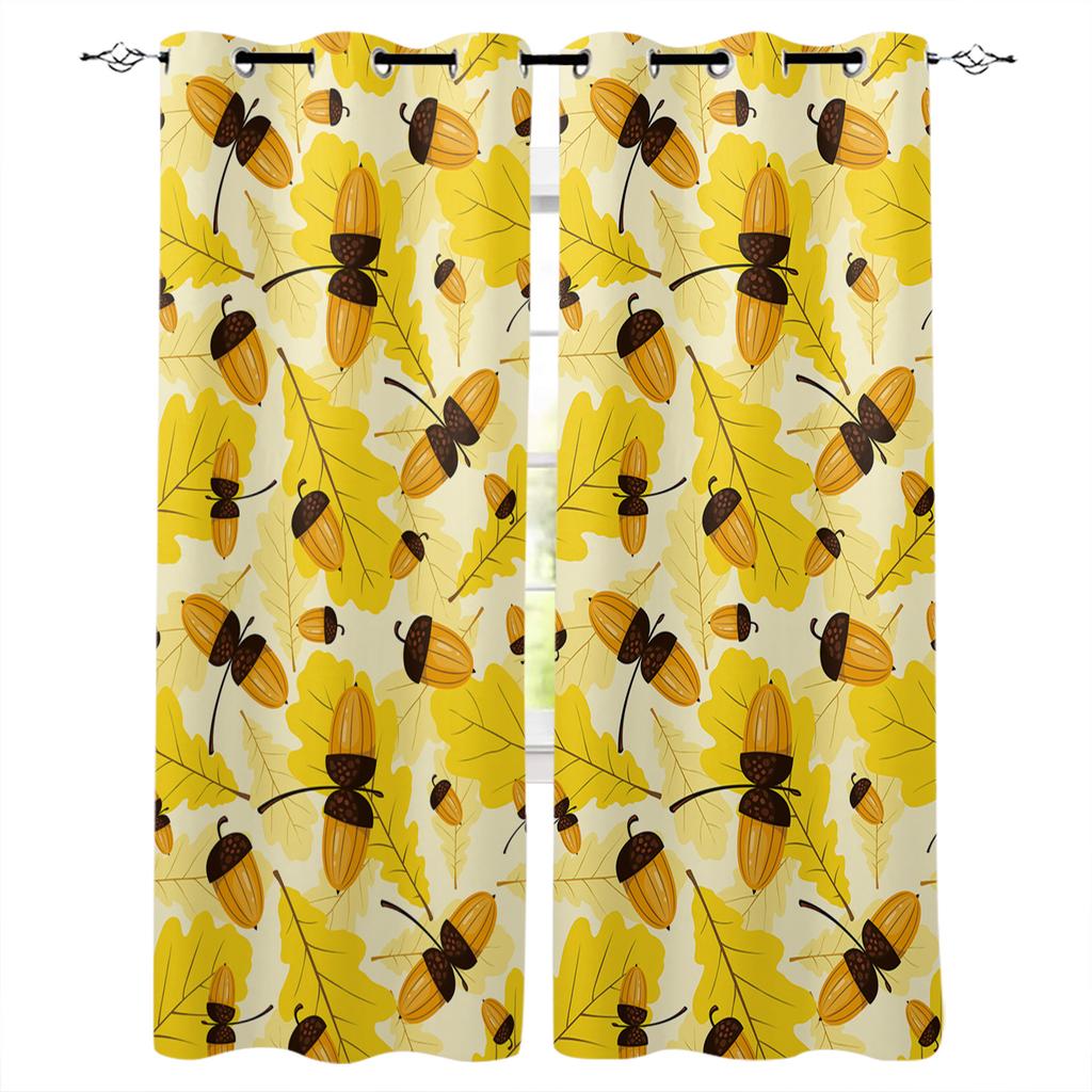 Yellow Fallen Leaves And Fruits Home Decor Window Curtains Bedroom Kitchen Curtain Panel Curtains for Living Room