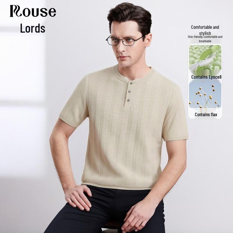 Men s Old Money Style Lyocell-Linen Blend Round Neck T-shirt 185