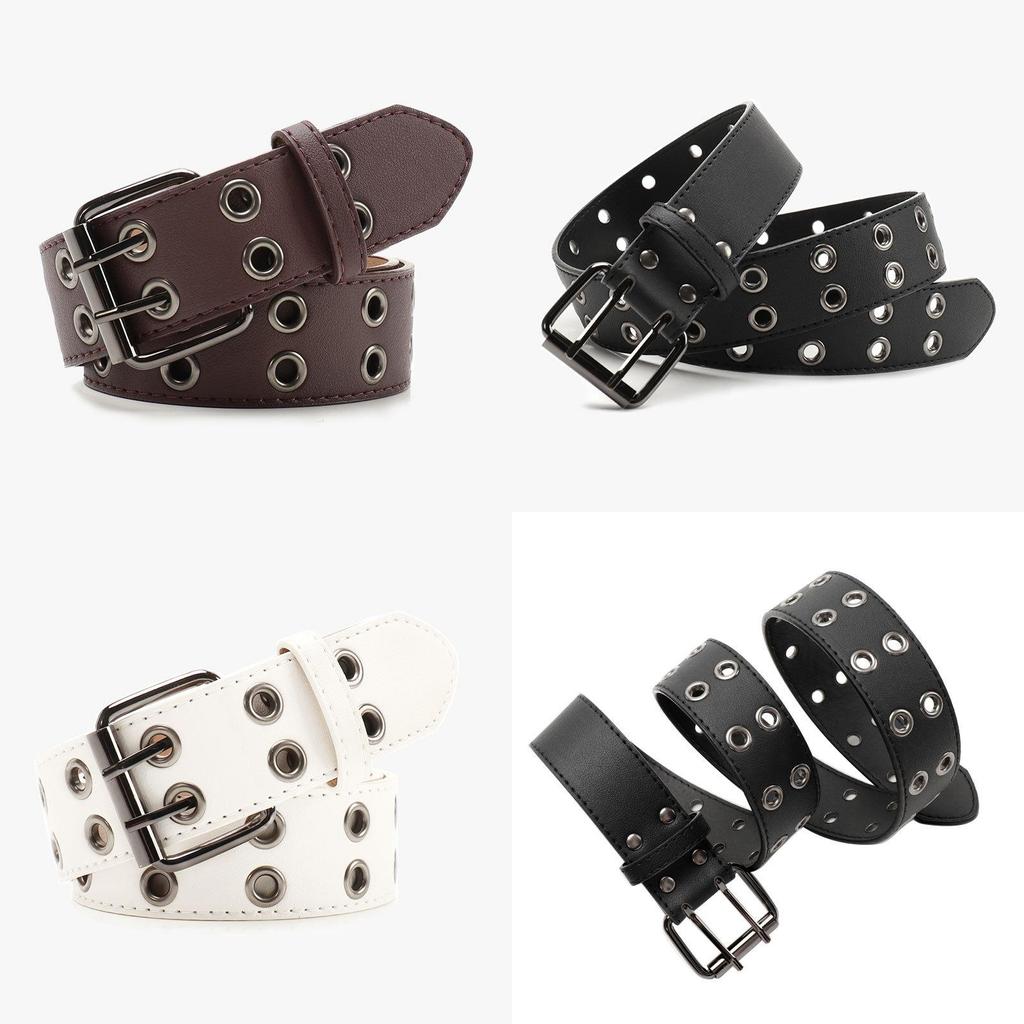 Unisex Punk Fashion Belt With Double Row Hole In Faux Leather For Streetwear And Daily Outfits
