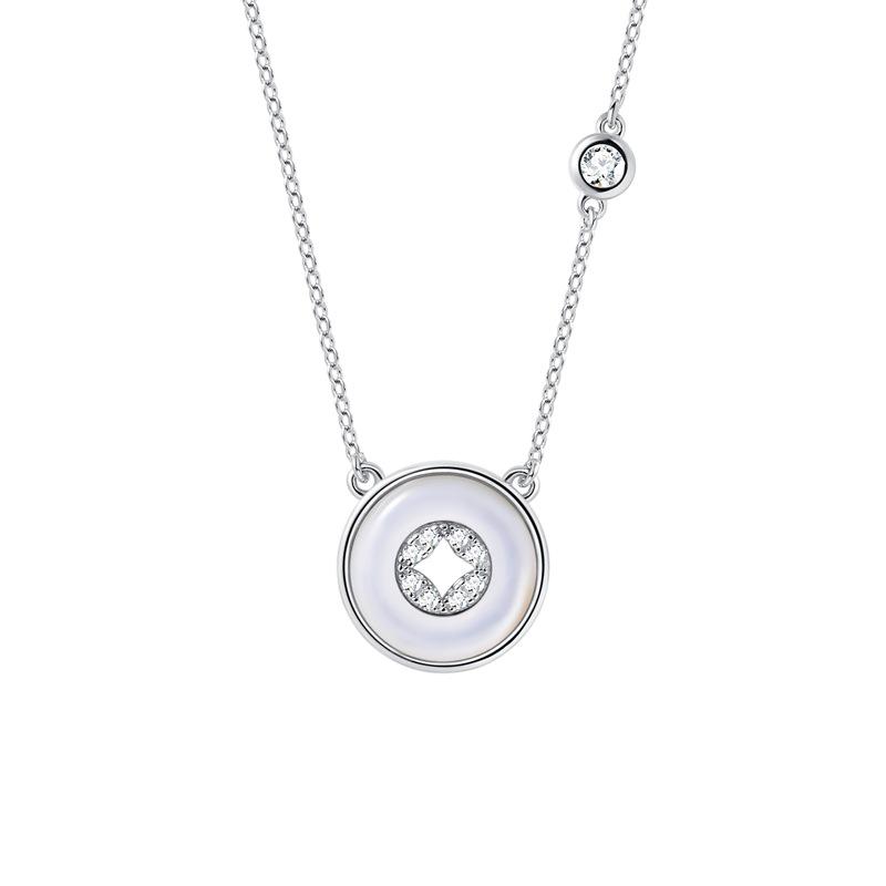 Guochao S925 Sterling Silver Coin Pendant Necklace for Women with Mother-of-Pearl 925 Sterling Silver