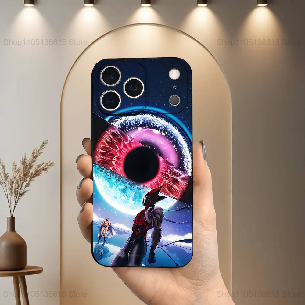 O-One P-Punch Anime Man Phone Case For iPhone 17,16,15,14,13,12,11 Plus,Pro Max,XS,X,XR,SE,Mini,8,7,Soft Silicone Black Cover