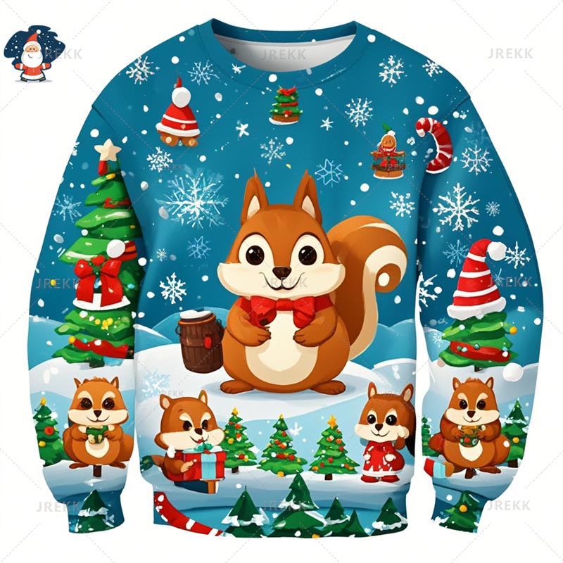 Funny Christmas 3D Printed Sweatshirts Cute Squirrels Graphic Ugly Christmas Sweater Christmas Jumpers Fashion Christmas Sweater