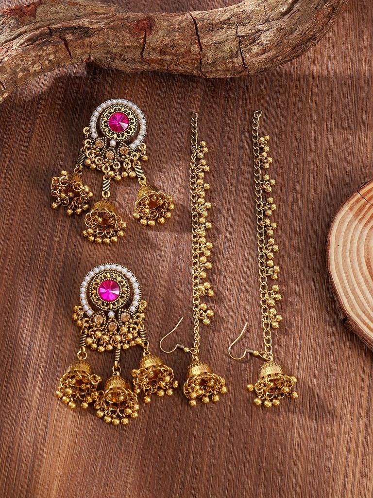 Retro Rhinestone Indian Wind Chime Tassel Earrings - Bohemian Ethnic Style