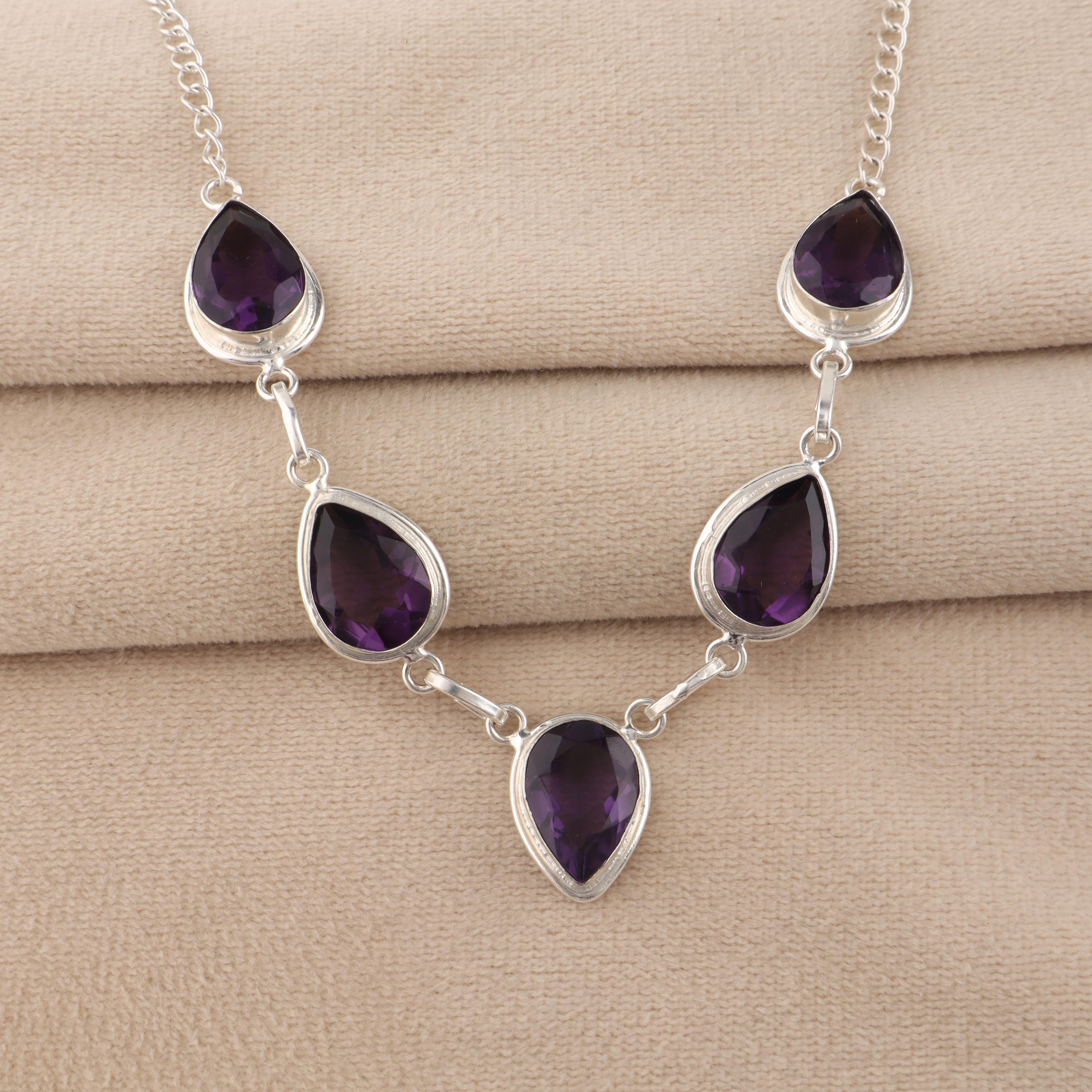 

Намисто з аметисту зі срібла 925 проби, Ювелірні вироби з аметисту ручної роботи, Різдвяні прикраси RN-1-16