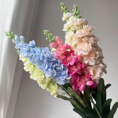 3D 85cm Artificial Violet with Leaves Long Stems Fake Silk Flower Faux Larkspur Photo Props