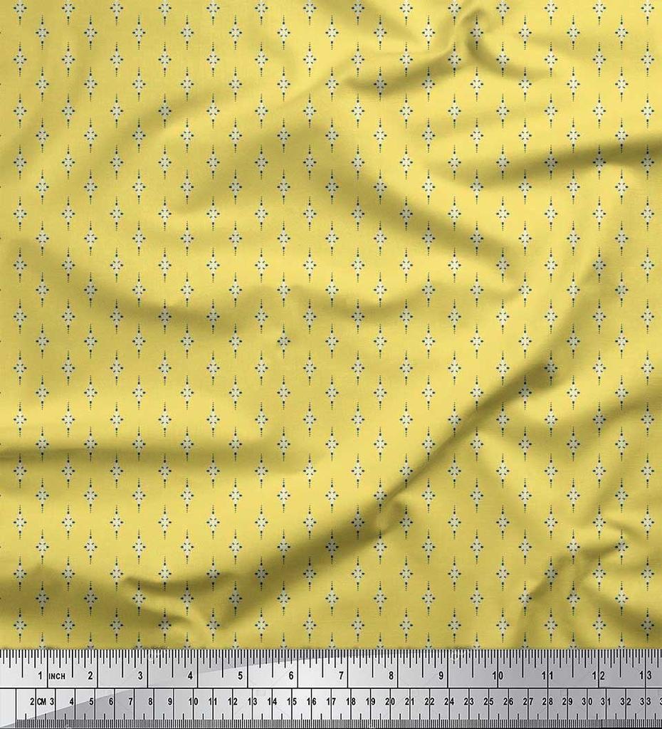 Soimoi Japan Crepe Satin Fabric Dot & Leaves Small Motif Shirting Print Fabric by the Metre 42 Inch