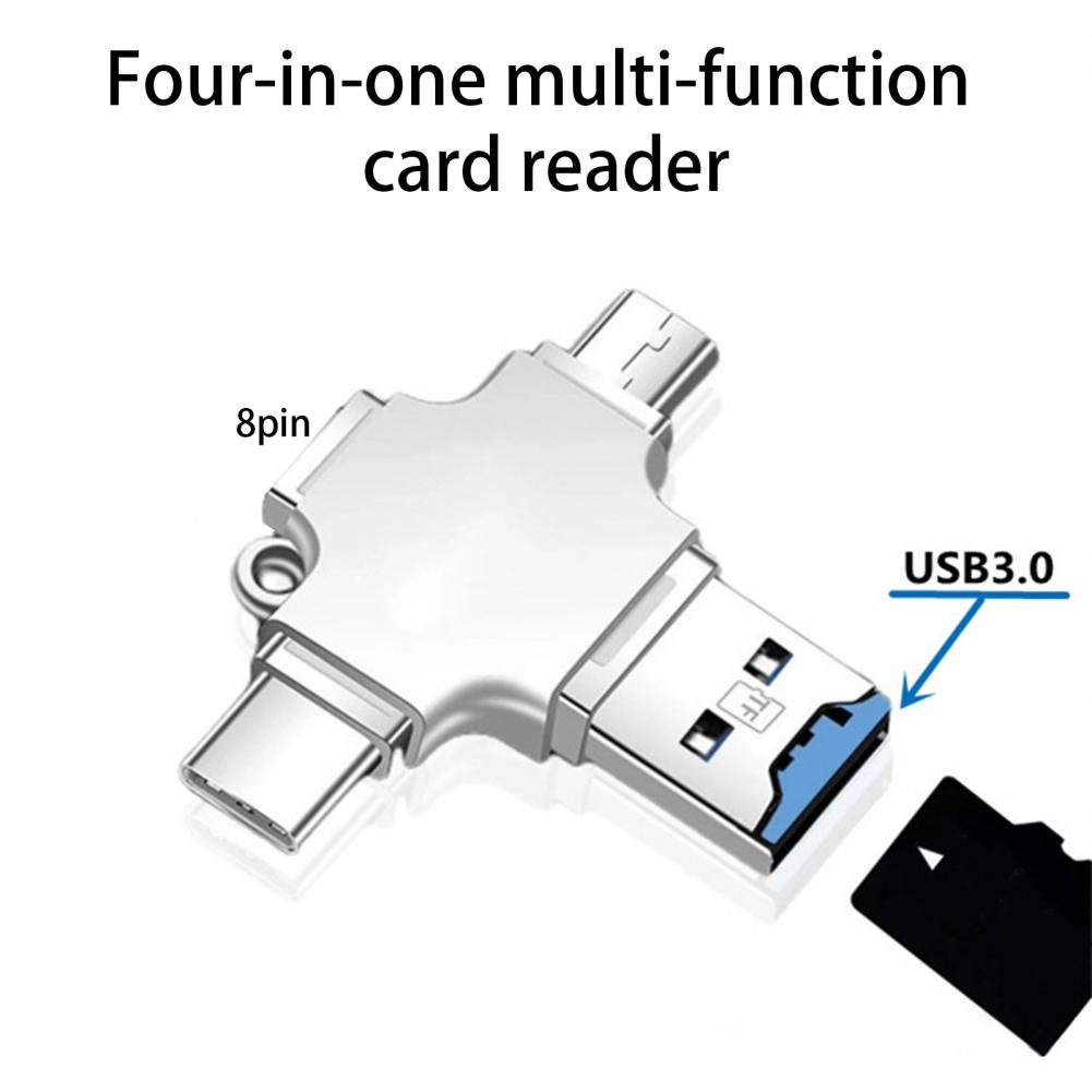Professional Card Reader  4-in-1 with Cover Mobile Phone Converter  TF Card/USB Disk Type-C Card Reader Adapter