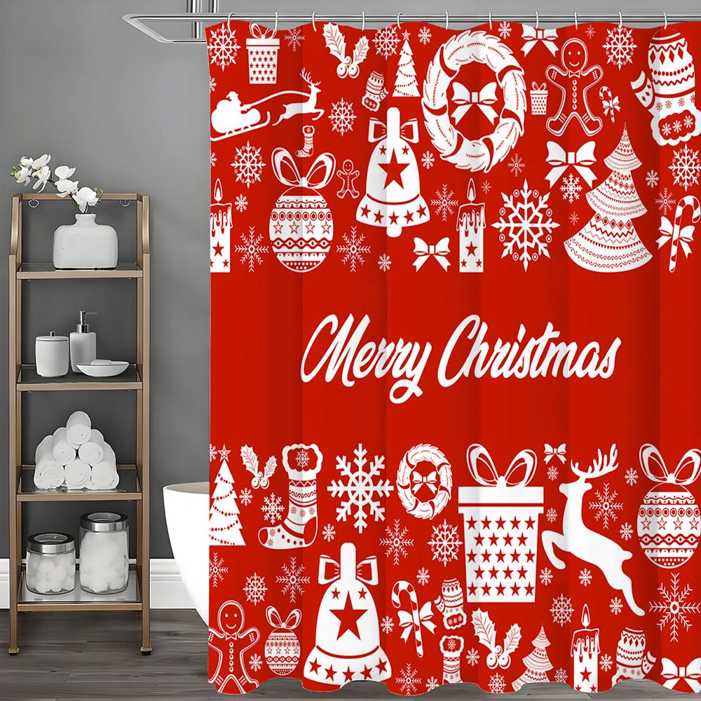 Christmas Colorful Lights Leaf Crutch Sugar Cookie Moose Shower Curtain, Bathroom Decorative Shower Curtain, Waterproof Shower C