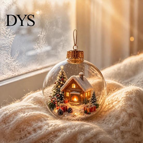 Clear Holiday Sphere Christmas Ball Ornament with LED Lights, Snow Scene Acrylic Theme Decorations Decor, Shatterproof Xmas Tree Hanging Seasonal