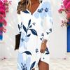 Women Plus Size V Neck Long Sleeve Floral Printed White A Line Dress