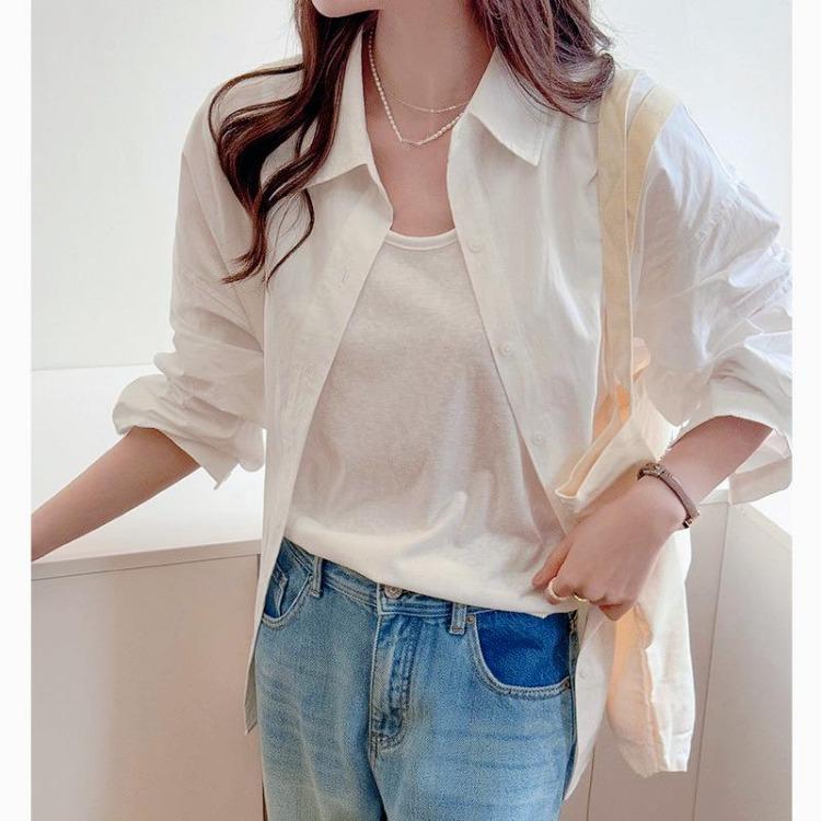 

Summer Women Top Solid Color Shirt Spring Loose Thin Sunscreen Jacket High End Lazy Style New large version (suitable for weight 110-160) белый
