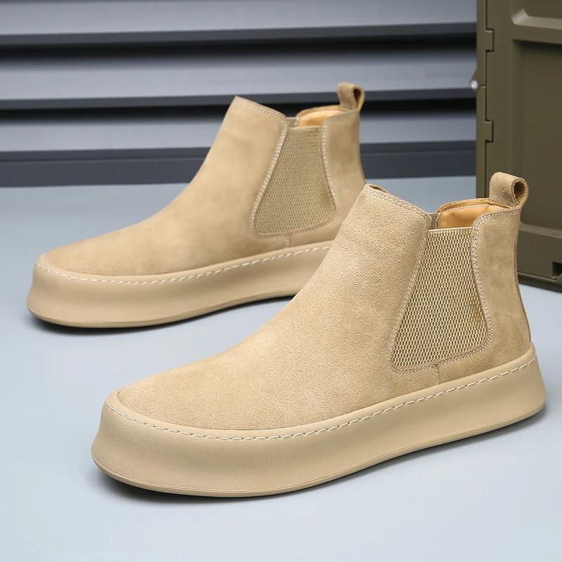 Luxury Slip On Safety Comfort Shoes Man Outdoors Chelsea Boot Leather Fashion Walking Shoes Autumn New Men Boots Casual