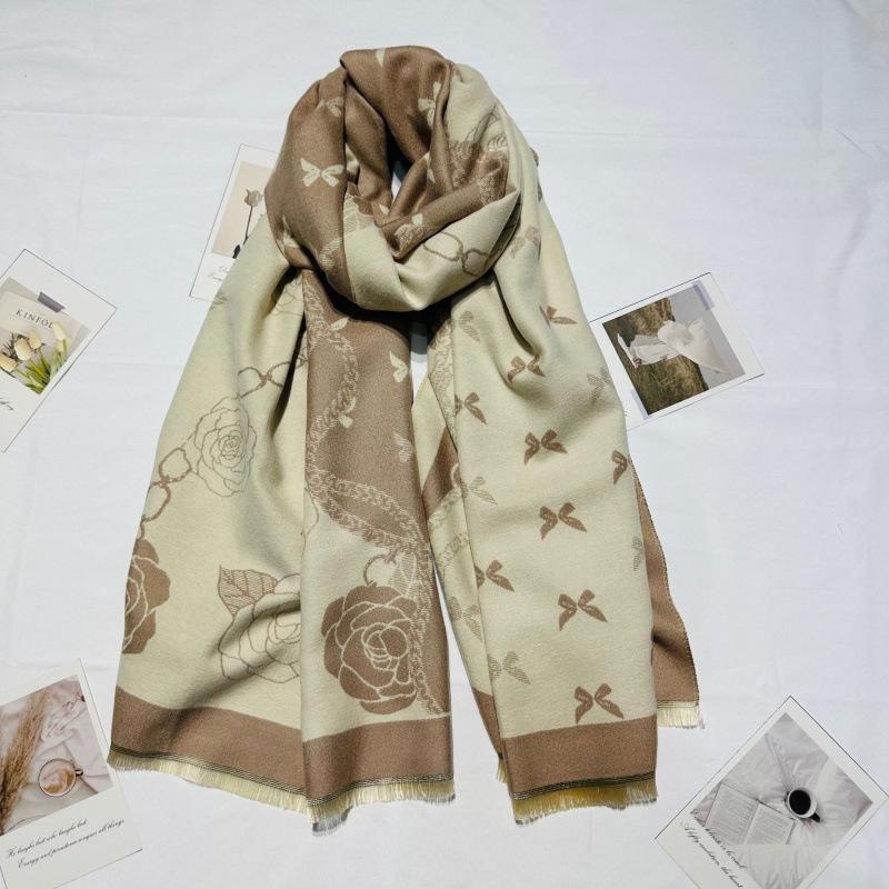 Butterfly Scarf for Women Autumn and Winter New Imitation Cashmere Scarf for Women Winter Warm Thickened Camellia Shawl Versatile