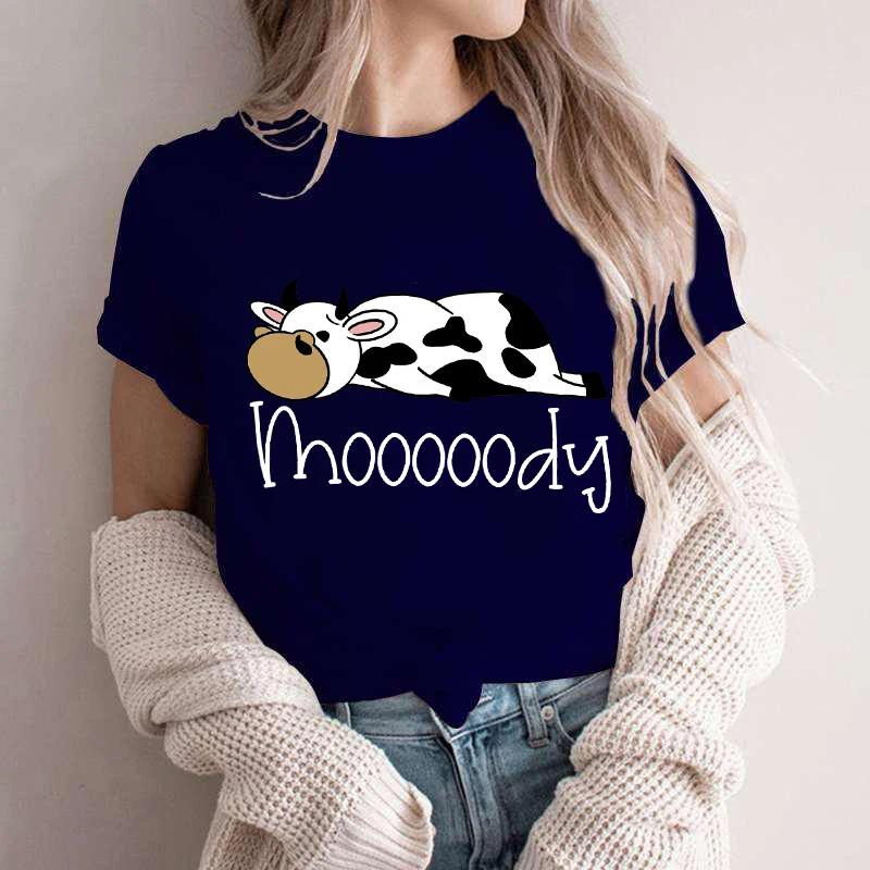 

Kawaii Moooody Cow Unisex Tshirts Clothing Aesthetic Clothes Harajuku Streetwear Funny Sarcasm Fashion Tshirts for Unisex Tops S