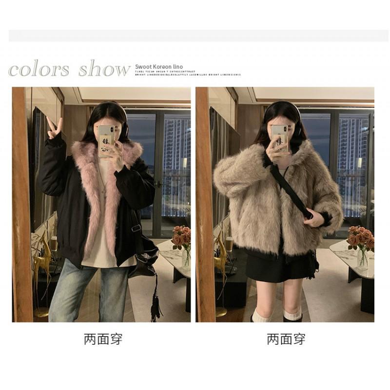 Womens Oversized Hooded Puffer Jacket With Faux Fur Trim Warm Cotton-Padded Coat Winter Outerwear