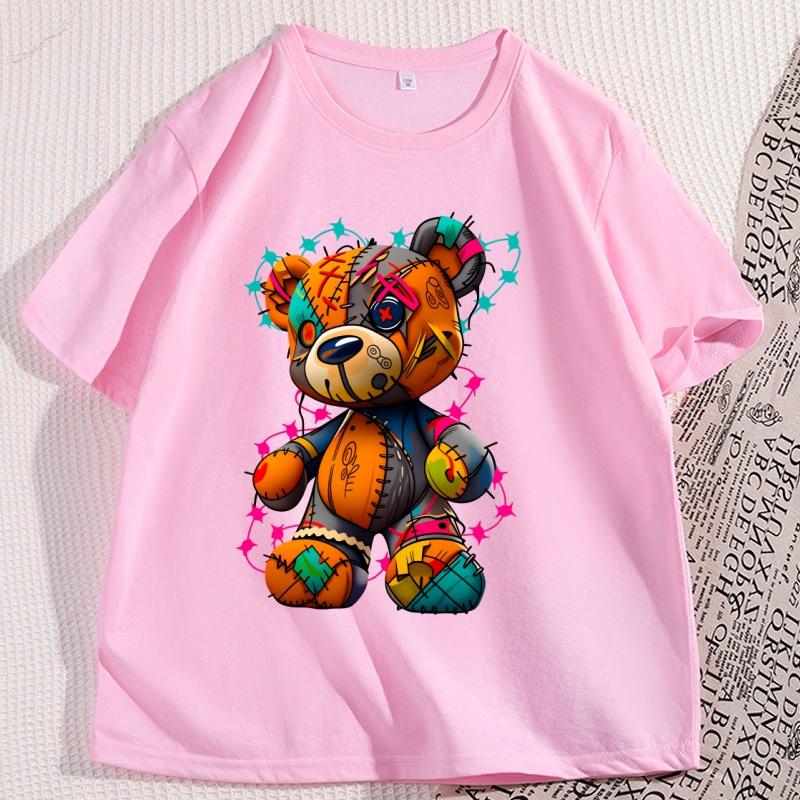 Tattered Teddy Bear T Shirt Printed Cotton Graphic T Shirts Cool Streetwear Men Women Tshirt Loose Round Neck Breathable Tops