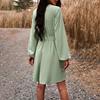 Elegant Women High Waist V Neck Lace Dress Long Sleeve Solid Fashion Mid Length Spring Autumn Dress