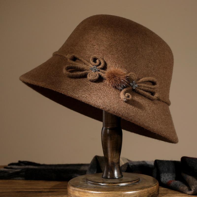 

Woolen hat in the elderly mother hat lady autumn and winter grandma thickened warm wool basin hat mother-in-law hat One Size верблюд