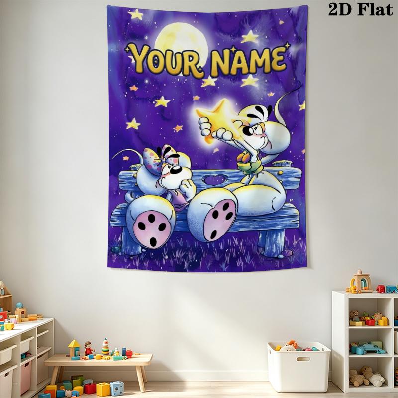 Custom Name diddl Wall Tapestry Aesthetic Wall Hanging Printed Fabric Blanket Decorative Tapestries for Bedroom Living Room Home Decor