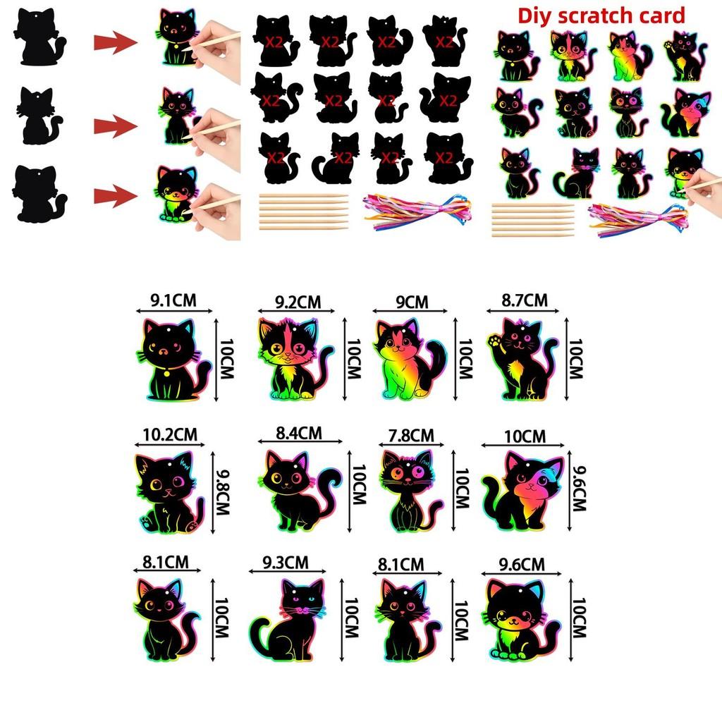 Cat Diy Scratch Card Party Decor With Colorful Hanging For Birthday Celebration And Kids Event