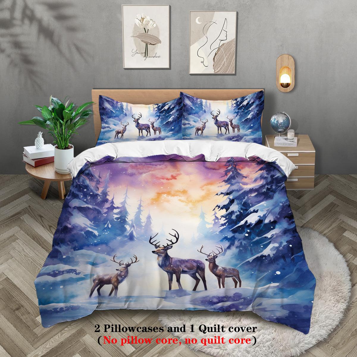 

Forest Deer Digital Printing Three-Piece Set 90 Abraded Cloth Bedding Kit Quilt Cover 135x200cm