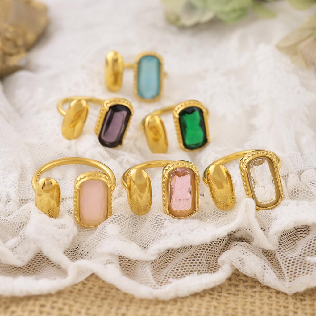 Square Inlaid Zircon Open Ring Women's Fashion Light Luxury High-end Jewelry Gift
