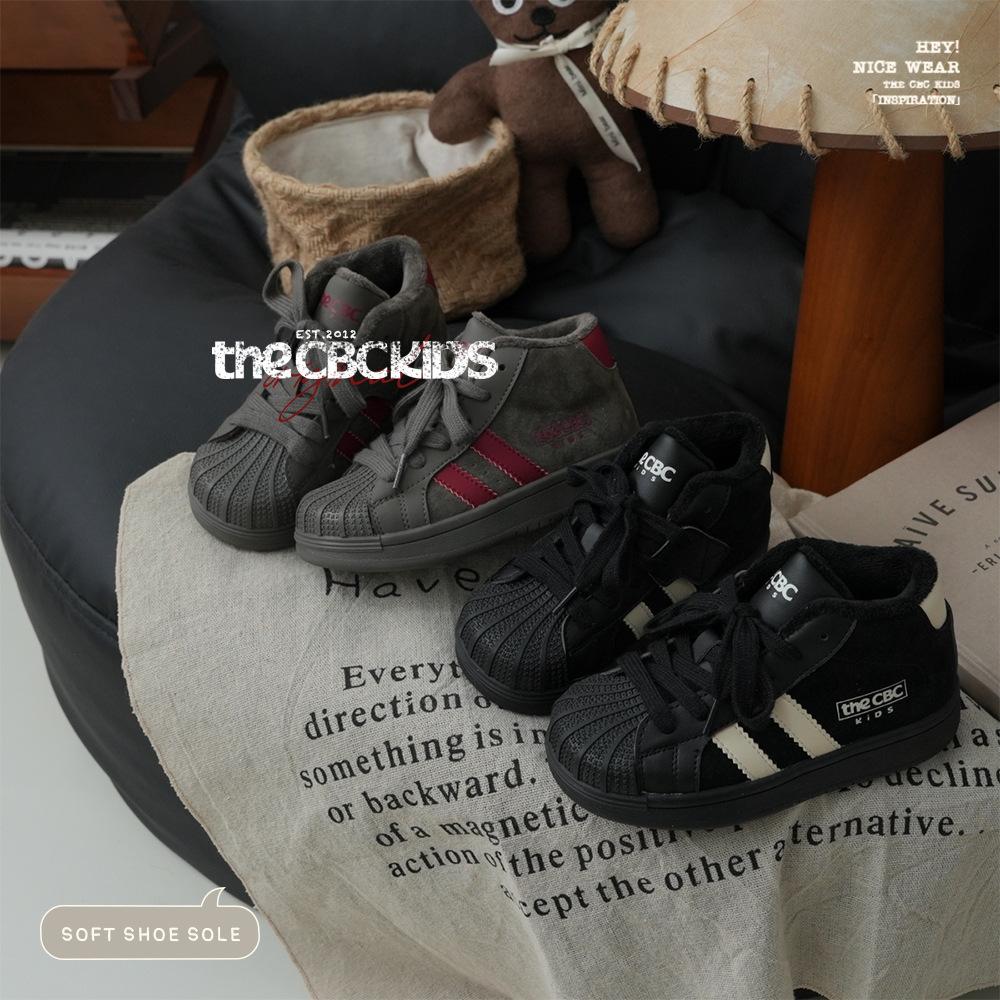 XSHX retro "German board shoes" children's high-top leather board shoes winter velvet boys and girls Velcro 2481