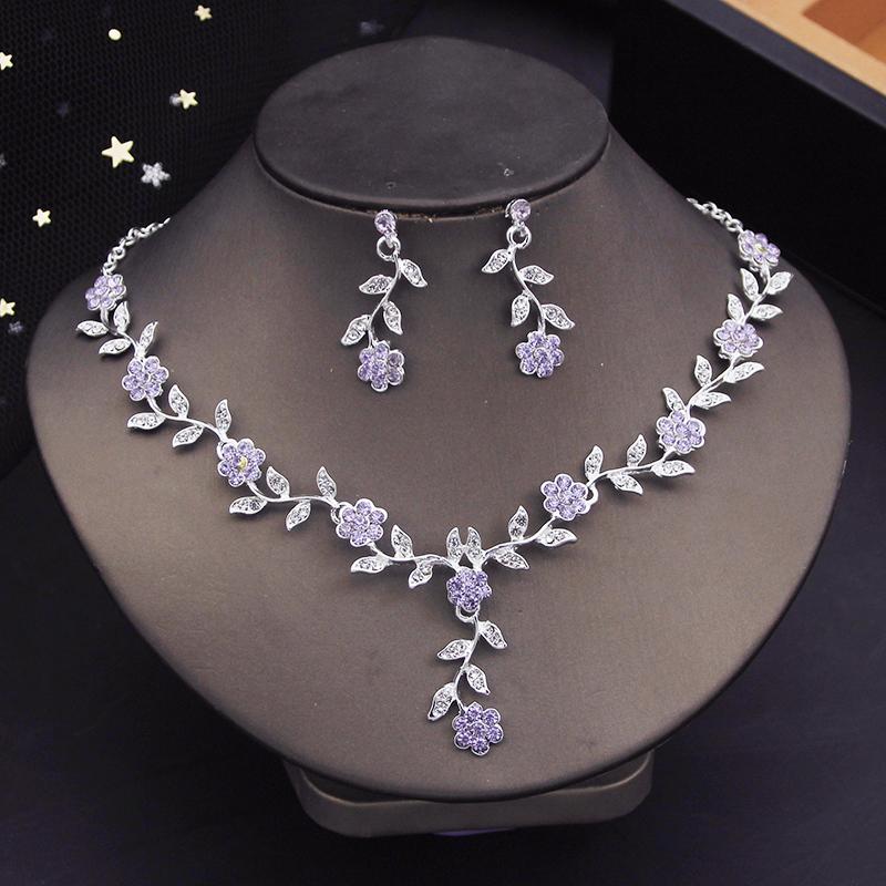 Rhinestone Bride Jewelry Sets for Women Flower Choker Earrings Wedding Dress Bridal Accessories