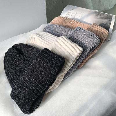 Cap No Edge Flanger Neutral Cap Thickened Solid Color Knitted Hat Men Women Coarse Corduroy Hat Stretchy Winter Hat
