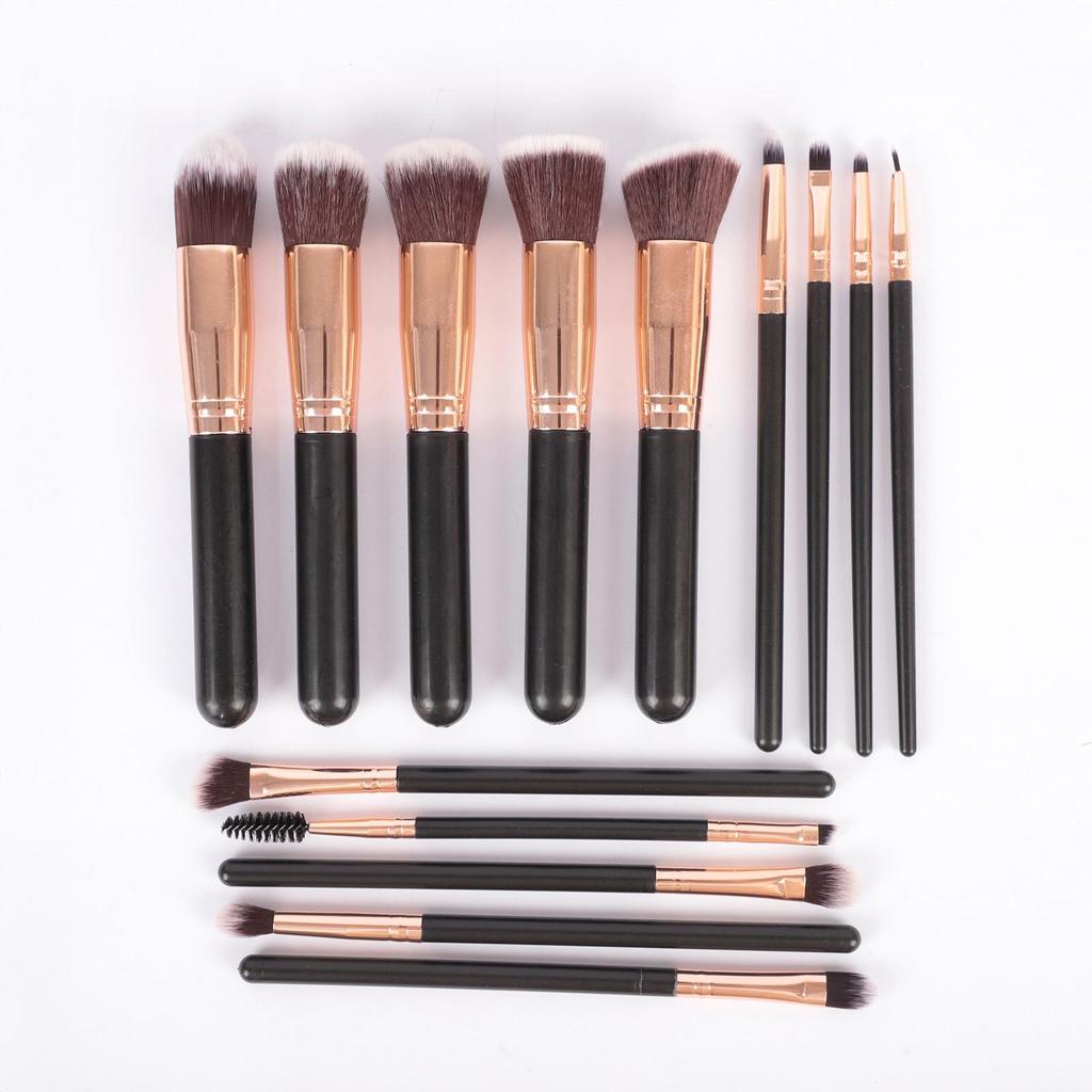 14-Piece Long-Handled Makeup Brush Set: Includes Blush, Eyeshadow, Powder, and Foundation Brushes