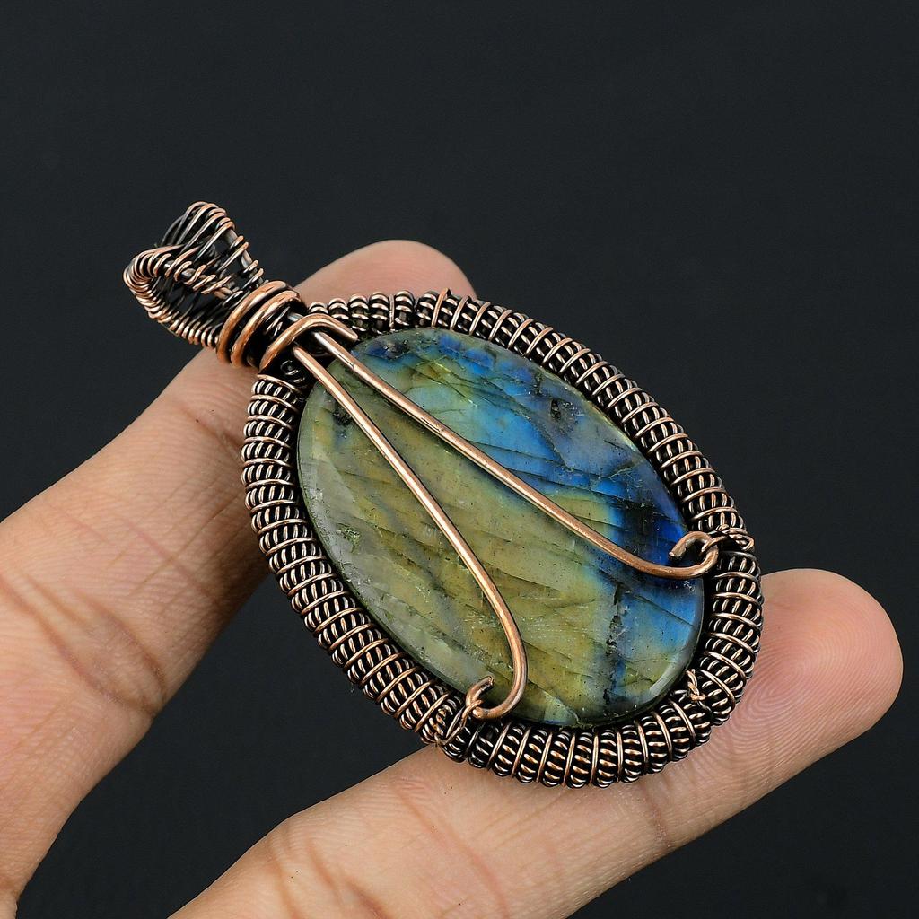 Labradorite Pendant, Handmade Gemstone 999 Copper Wire Wrapped Pendant Antique Jewelry, For Gift Silver Jewelry