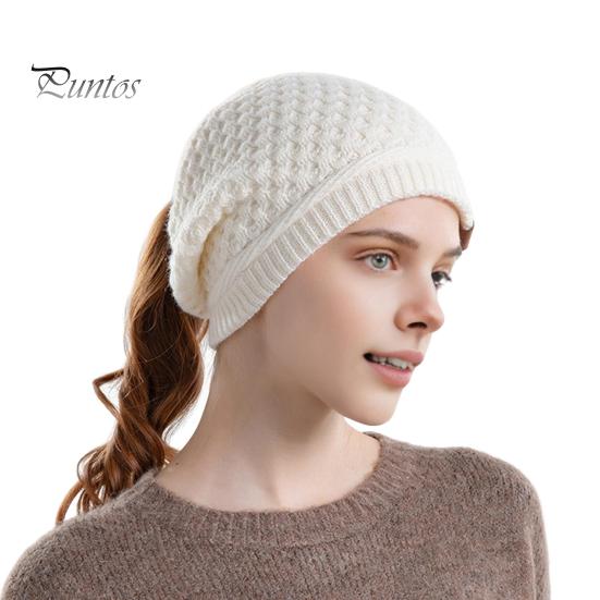 

Женская шапка, вязанная, плотная, с отверстием для хвоста, однотонная, сохраняющая тепло, эластичная, для защиты ушей, для кемпинга, путешествий, катания на коньках, головной убор белый