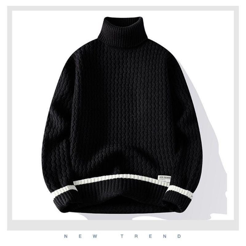 Suéter de cuello alto rojo para hombre en Otoño Invierno, con solapa engrosada, para llevar debajo, juvenil
