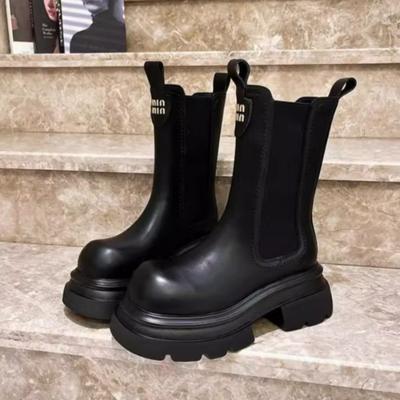 Fashion Women High Heels Platform Ankle Boots Chunky Leather Cotton Shoes Brand Classic Shoes Woman 2024 Trend Winter Goth Botas Mujer