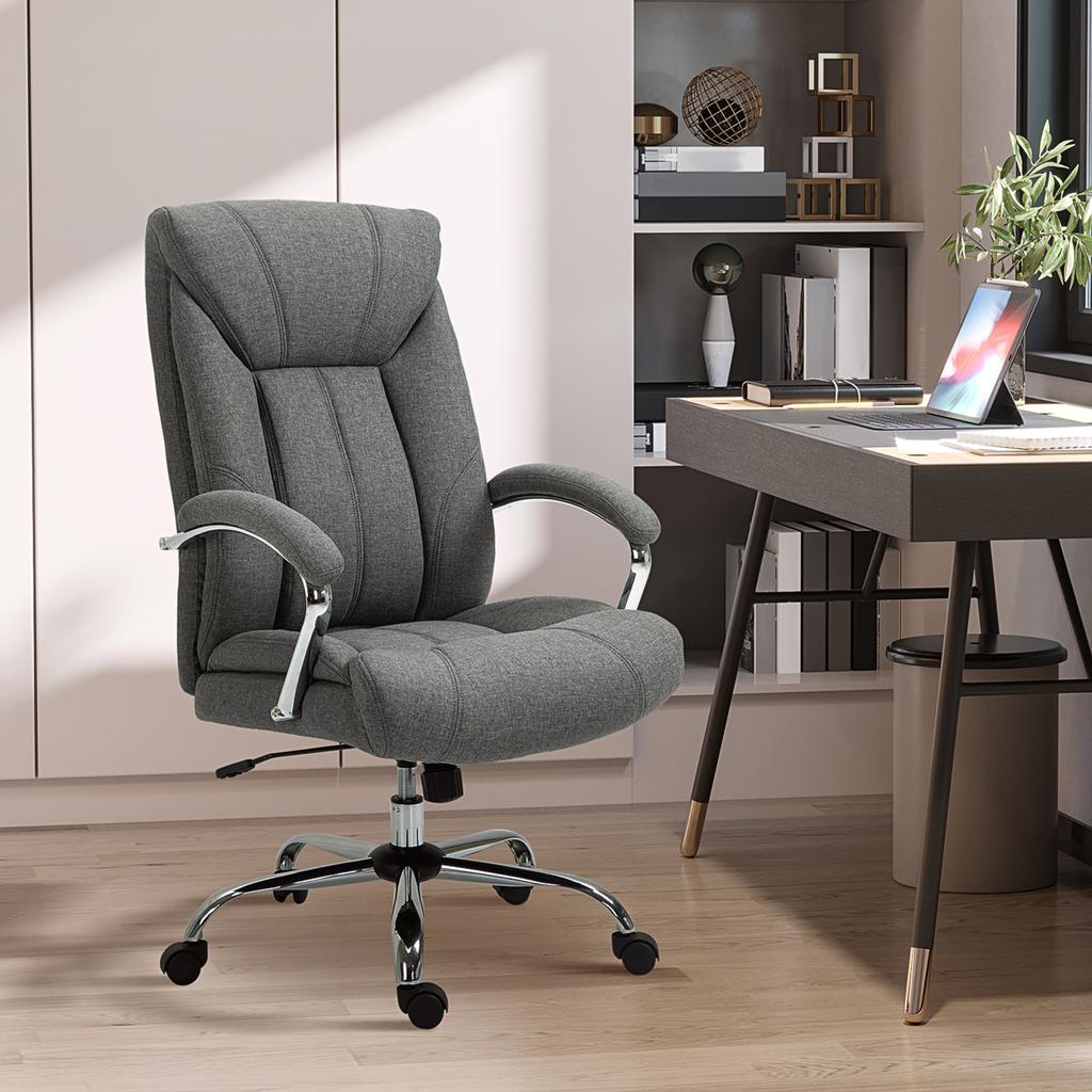 Office Chair Tilt Function Ergonomic Chair Padded Armrest Headrest Height-adjustable Desk Chair Swivel Chair Backrest Nylon Grey 65 X 78 X 110-118 Cm