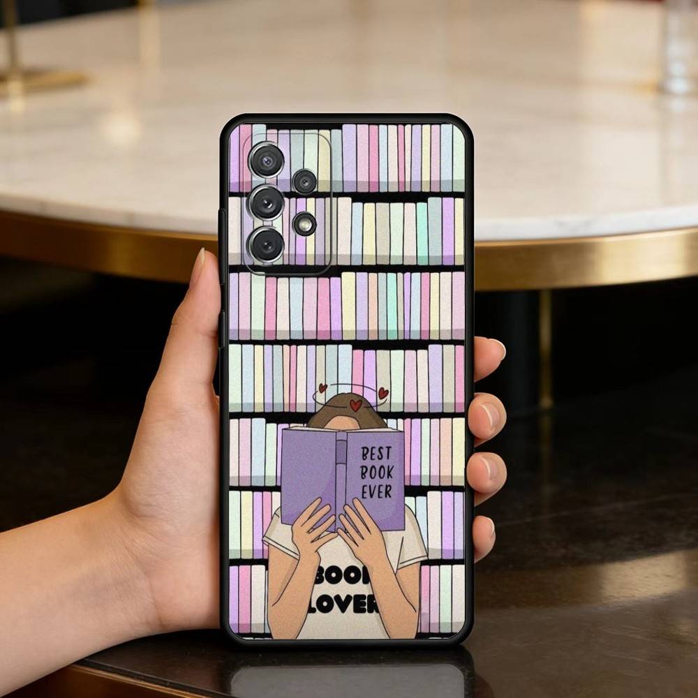R-Reading B-Books G-Girl Phone Case For Samsung Galaxy A73,A72,A71,A70,A53,A52,A51,Soft Silicone Black Cover