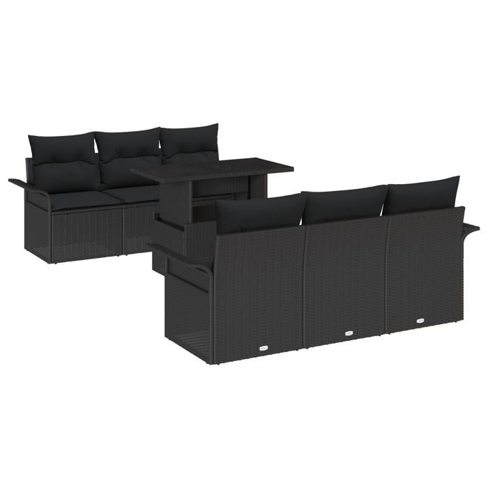 Ensemble de canapé jardin vidaXL 7 pièces avec coussins Noir Rattan Poly, Canapé jardin 2 places vidaXL avec rangement &amp; 3356946