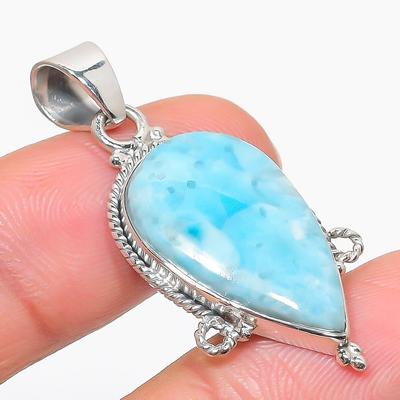 Natural Republic Larimar Edelstein 925 Massiv Sterlingsilber Anhänger 1,75" B8k90