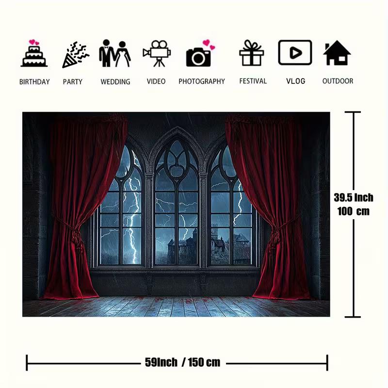 2D Gothic Room Backdrop, Halloween Lightning Storm Decor