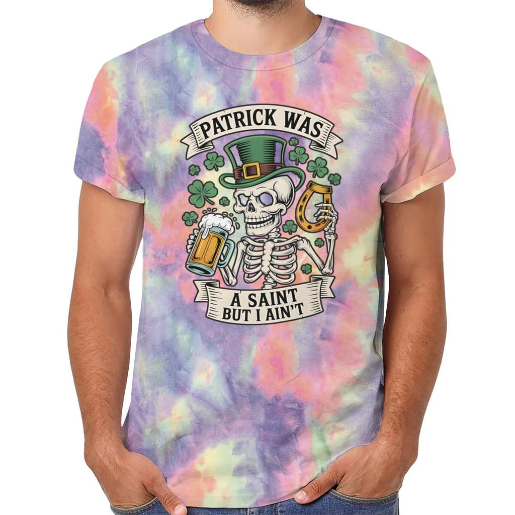 Unisexs St Patricks Day Shirt Patrick Was A Saint I Aint Print TShirt Irish Day Shirt Funny Skeleton Shamrock Leaves Graphic Tee