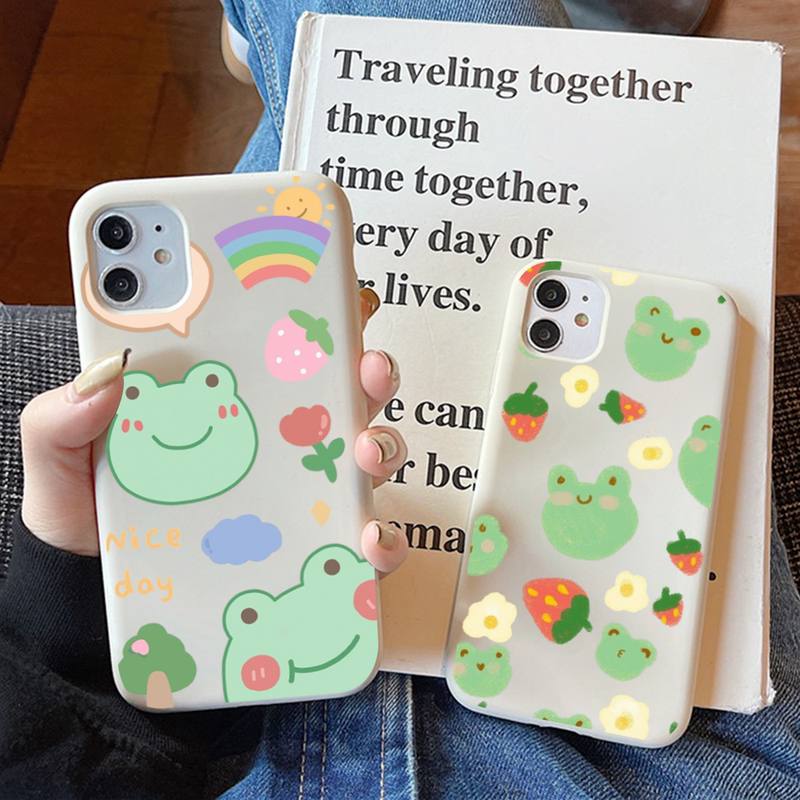 Cute Cartoon Frog Phone Case for iPhone 11 12 13 Mini Pro Xs Max 8 7 6 6S Plus X XR Solid Candy Color Case