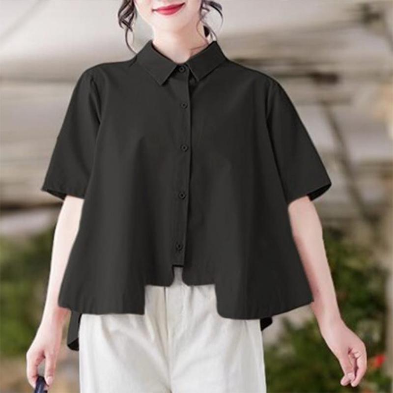 

ZANZEA Женская повседневная блузка с отложным воротником, летняя, с коротким рукавом, асимметричная L